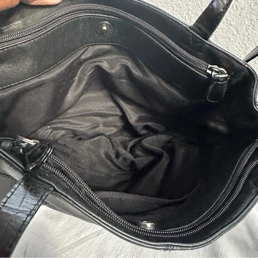 Etienne Aigner Black Leather Tote Bag | Croc Embossed Trim | Shoulder Bag